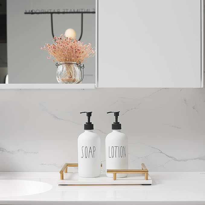 MOMEEMO White Soap Dispenser Bathroom Set, Contains Hand and Lotion Dispenser - Image 3