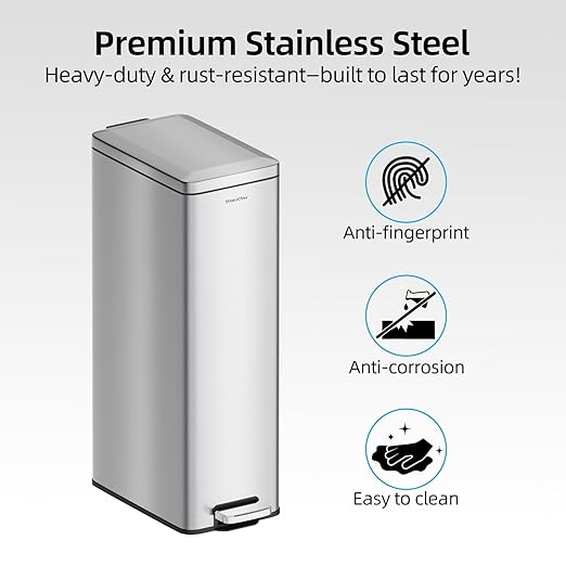 8 gallon/30L Slim Stainless Steel Garbage Can - Image 5