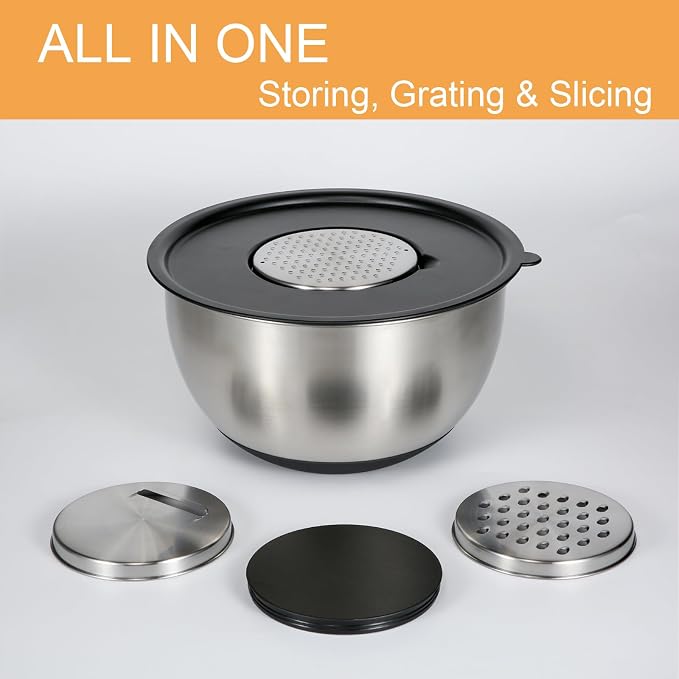GreatChef Mixing Bowls Stainless Steel Set of 9-1.5, 5QT Bowl and Graters - Image 3