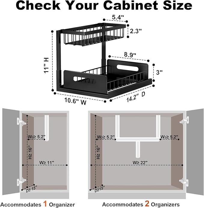 REALINN Under Sink Organizer, L-Shaped 2 Tier Pull Out Cabinet Organizer - Image 2