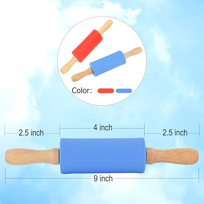 Mini Silicone Rolling Pin for Kids, Non-stick Surface Wood Handle, 9 Inch 2 Pack - Image 3