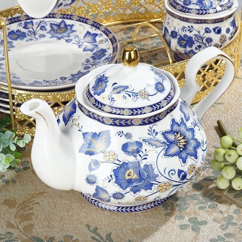 fanquare Porcelain Tea Sets,Blue British Coffee Cups& Saucer Service