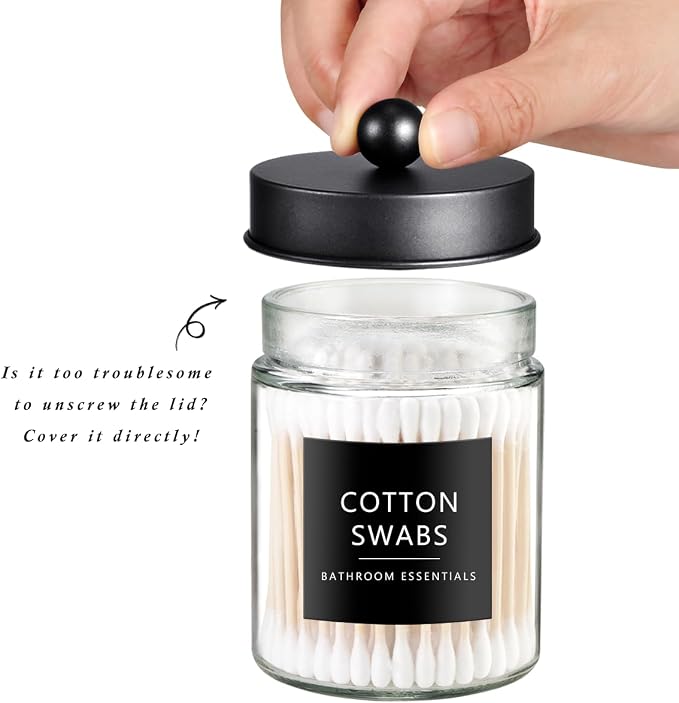 SheeChung 2-Pack Qtip Holder Dispenser-Glass Apothecary Jars - Image 3