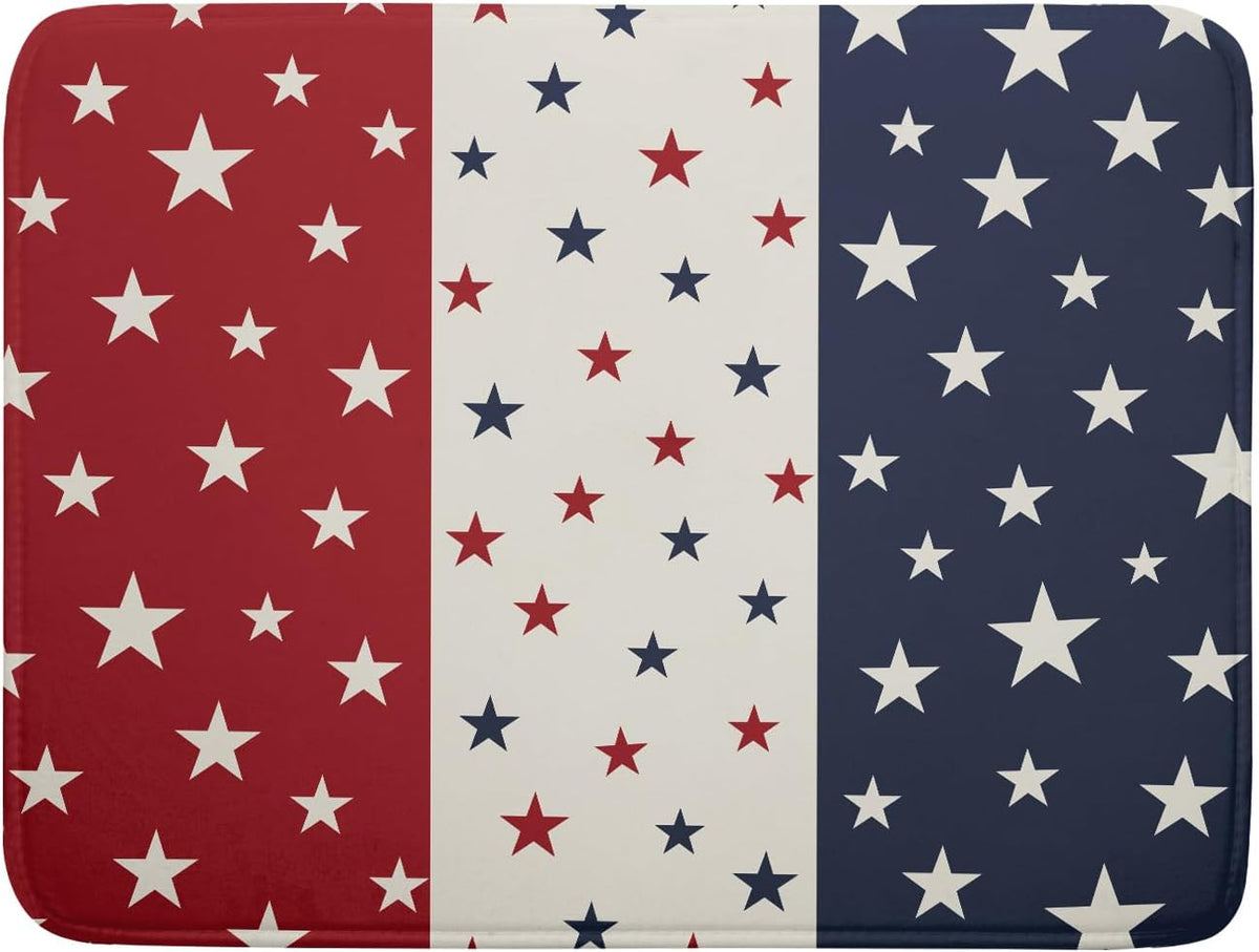 Blue Red White Star July of 4th Patriotic Dish Drying Mat for Kitchen