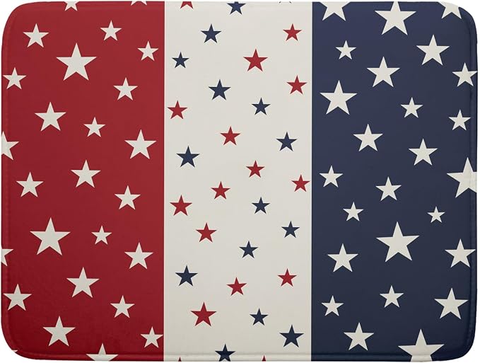 Blue Red White Star July of 4th Patriotic Dish Drying Mat by Aytipun