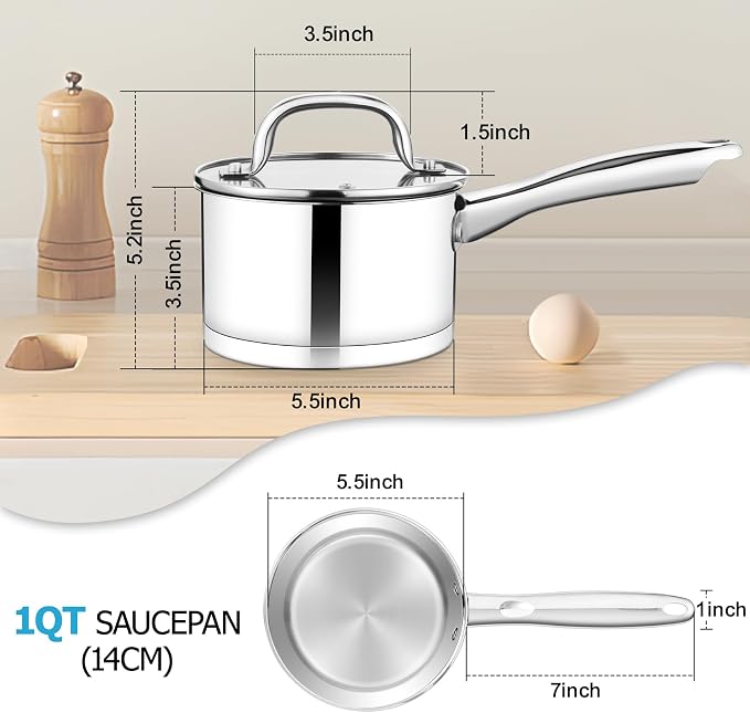 TeamFar 1 qt Saucepan, Stainless Steel Small Sauce Pan & Lid - Image 2