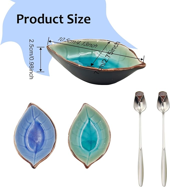 2 Pack Coffee Spoon and Leaf Rest Set, Ice Cracks Leaf Ladle Holder, Tea Spoon - Image 2