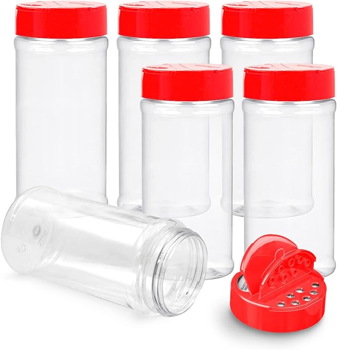 RoyalHouse 6 Pack 16 Oz Plastic Spice Jars by RoyalHouse