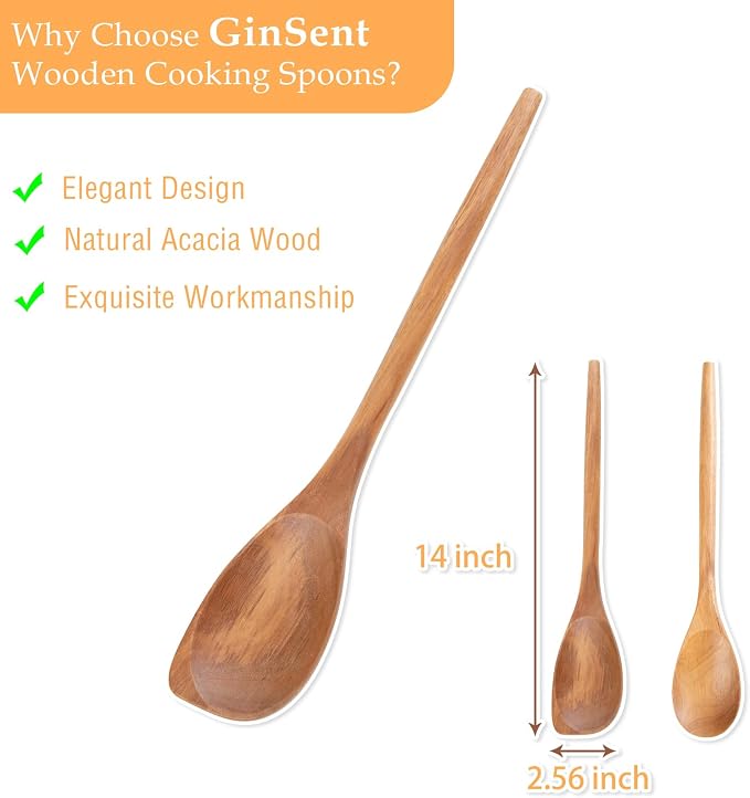 GinSent 2PCS Wooden Spoons for Cooking14 Inch Cooking Wooden Spoons Comfort - Image 2