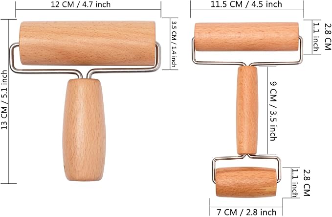 Whaline Wood Pastry Pizza Roller 2 Pieces Non Stick Wooden Rolling Pin - Image 2