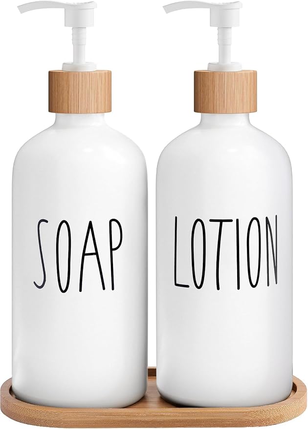 MOMEEMO White Soap Dispenser Bathroom Set, Soap and Lotion Dispenser Set by MOMEEMO