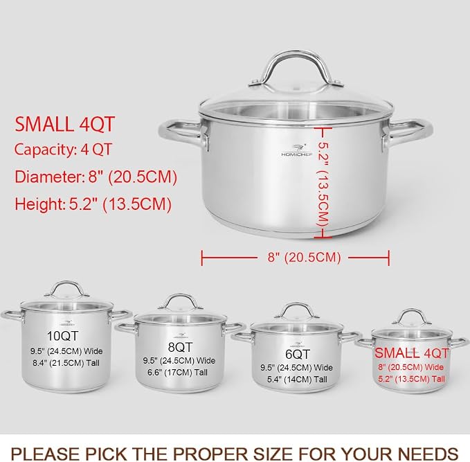 HOMICHEF Small Stock Pot 4 Quart Nickel Free Stainless Steel - Image 4