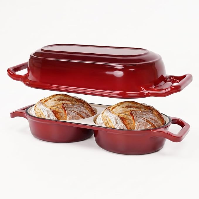 Double Dutch Oven Pot with Lid, Enameled Cast Iron Bread Loaf Pan, Dutch Oven by yaoyaoplay