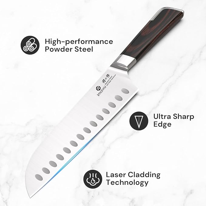 imarku Japanese Santoku Knife 7 Inch, Ultra Sharp Chef Knife, PakkaWood - Image 5