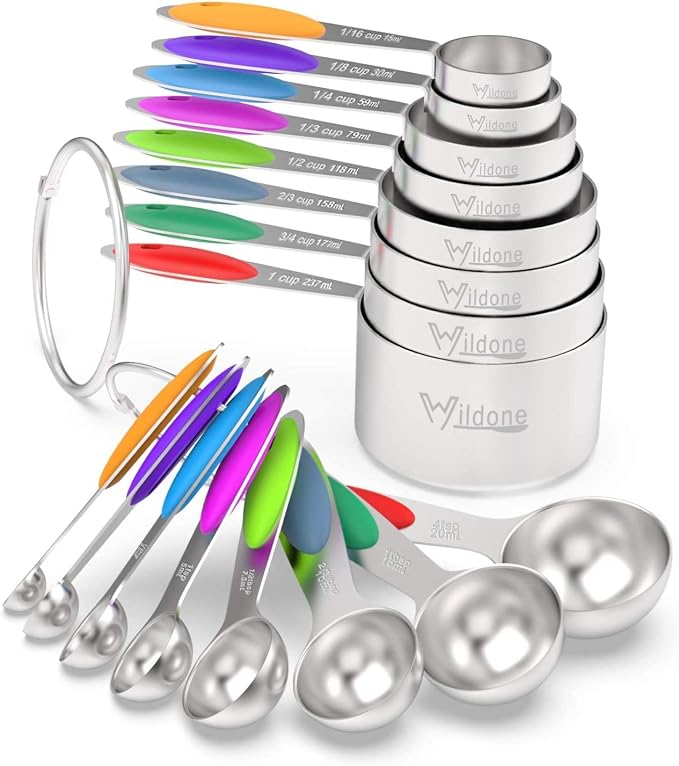 Measuring Cups & Spoons Set of 16, Wildone Premium Stainless Steel Measuring by Wildone