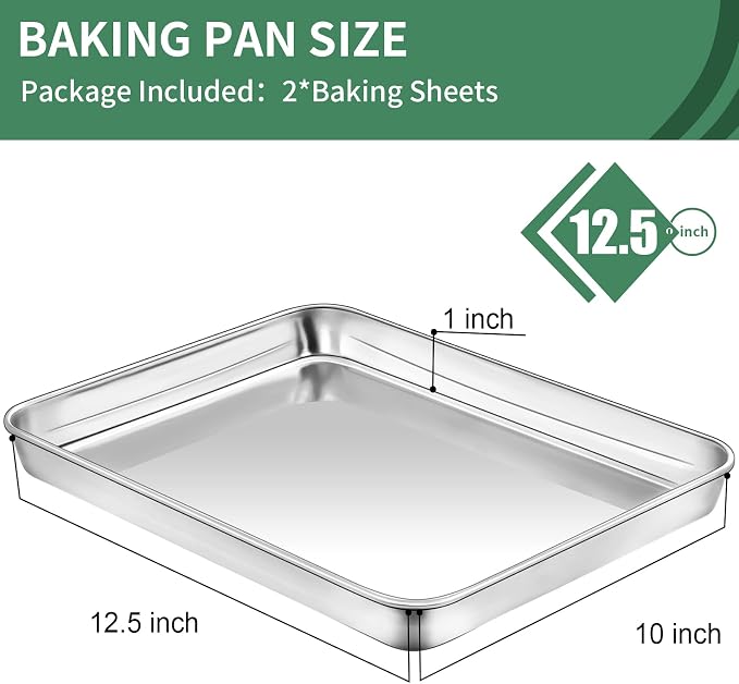 Baking Sheets Set of 2, HKJ Chef Cookie Sheets 2 Pieces & Stainless Steel - Image 2