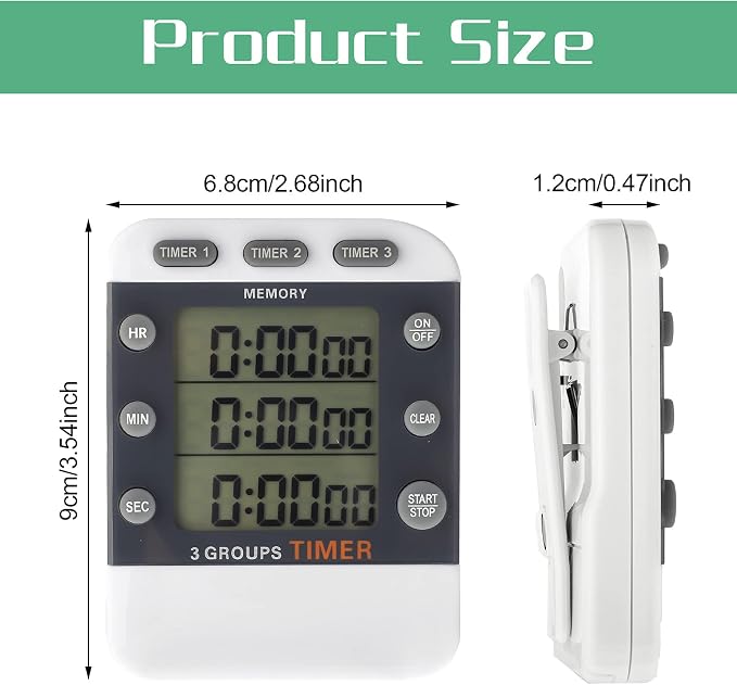 Photect 2 Pcs Digital Kitchen Timer 3 Channels Multi Timer Loud Adjustable - Image 2