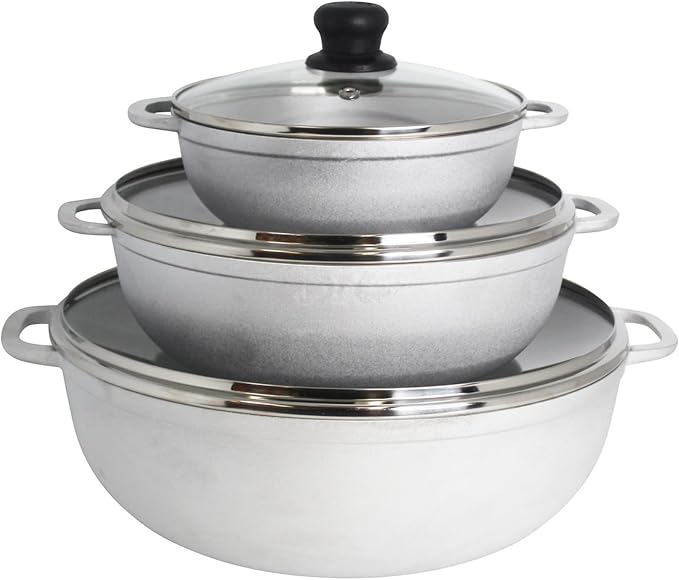 IMUSA Caldero Stock Pot with Glass Lid 3pc Set, 1.5/3.5/7 QT, Cast Aluminum by VisitIMUSA