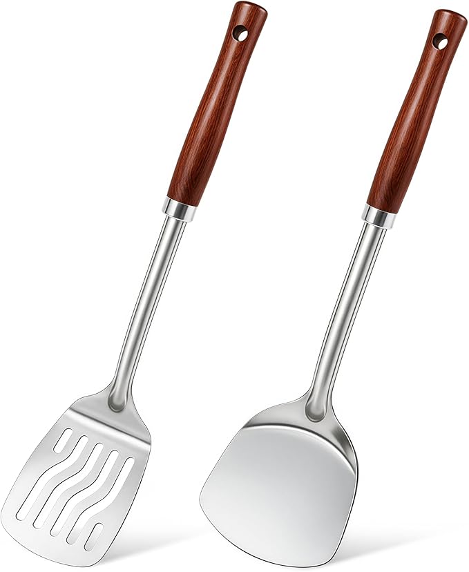 2 Pcs Stainless Steel Spatulas Set, Metal Spatula Solid & Slotted Turner by Unknown