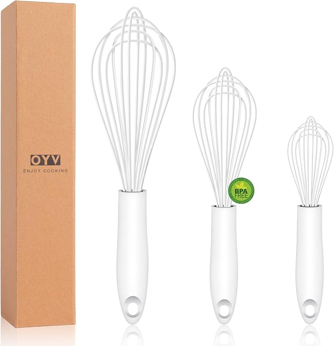 OYV White Silicone Whisk, Sealed Waterproof Design Set of 3, Professional by OYV