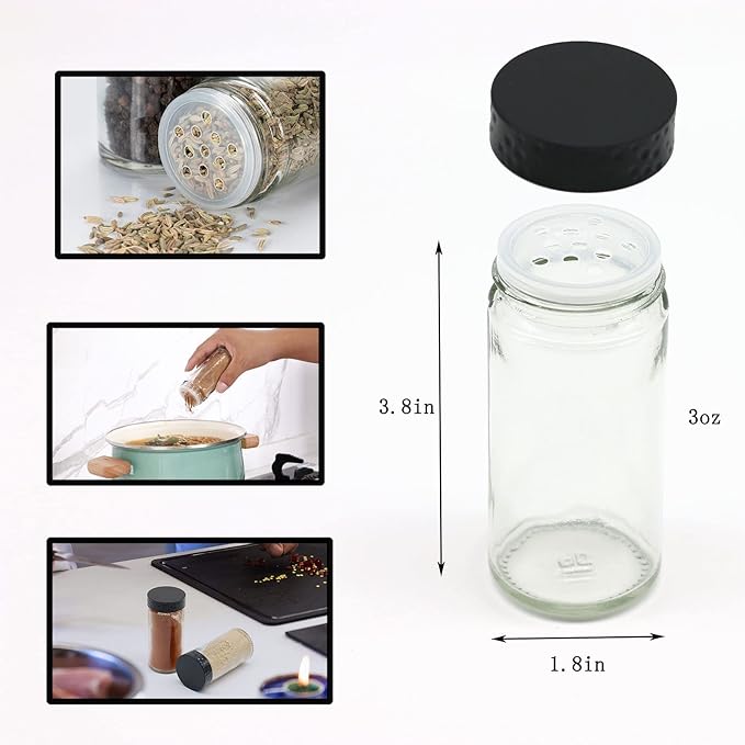2 Pcs Black Spice Jars, 3 oz Glass Seasoning Bottles, Spices Container - Image 2