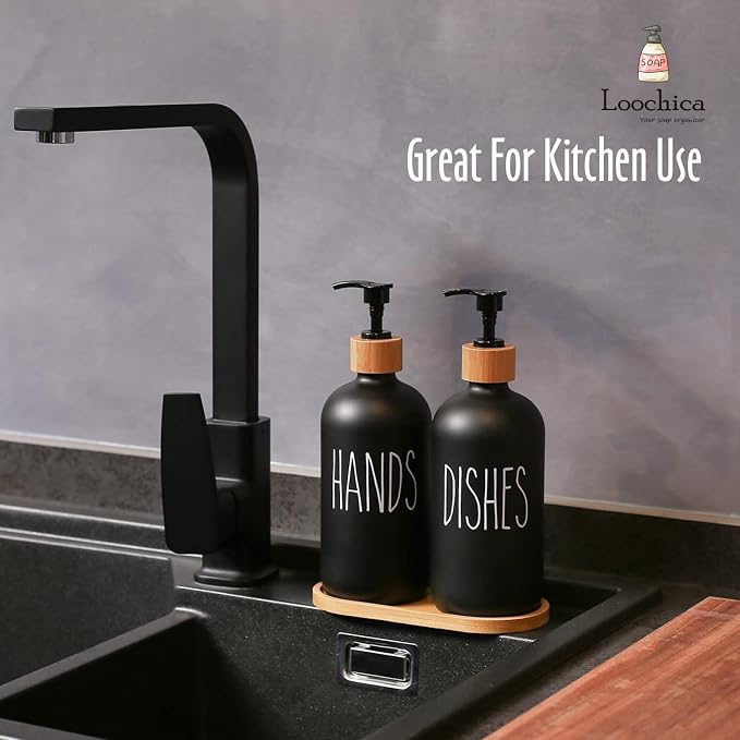 LOOCHICA 2 Pack Black Glass Soap Dispenser Set - Image 7