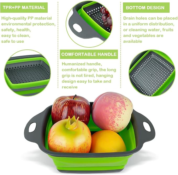 AUAUY 2 PCS Collapsible Colander Set, Square Silicone Folding Colander - Image 4