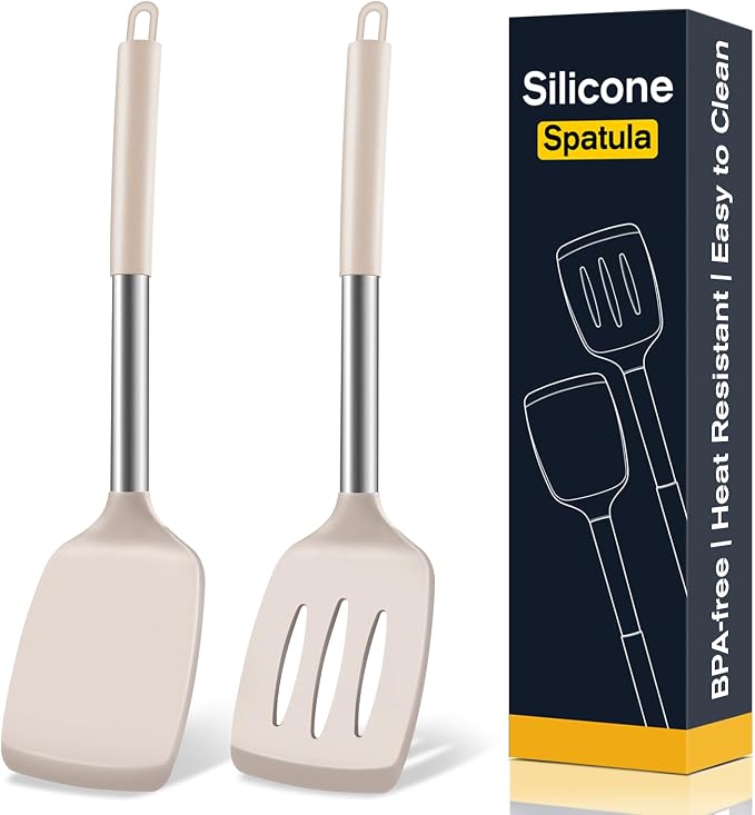2 Pack Silicone Spatula Set, Solid & Slotted Turner by Unknown