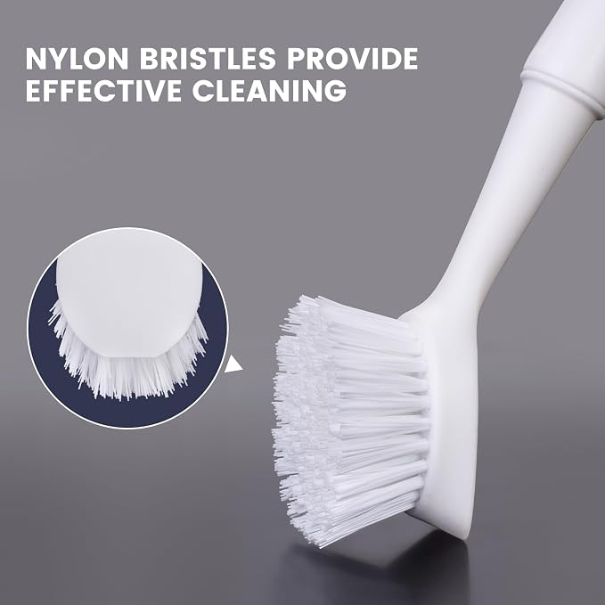 Dish Brush with Handle, 2 Pack Dish Scrub Brush with Built-in Scraper and 2 - Image 4