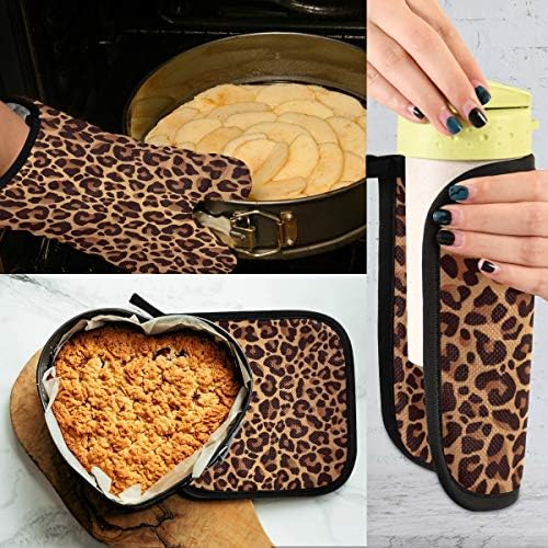 QMXO Animal Leopard Skin Pattern Oven Mitts Quilted Cotton Lining
