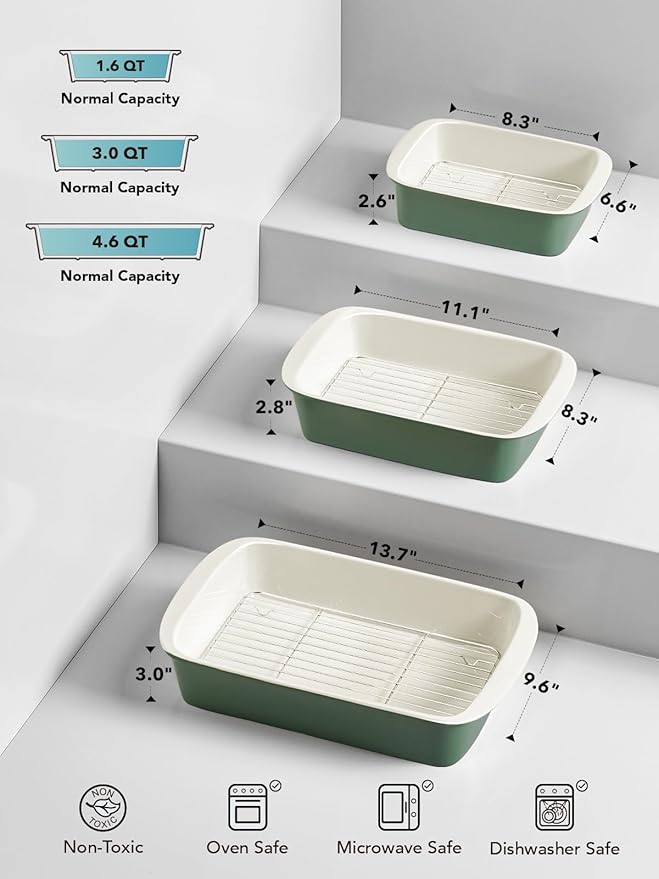 LE TAUCI Deep Casserole Dishes for Oven, 13.7”x9.6” Ceramic Baking Dish Set - Image 3
