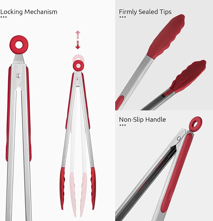 600ºF Heat Resistant Kitchen Tongs: U-Taste 12 inch Large Silicone Cooking Tong - Image 6