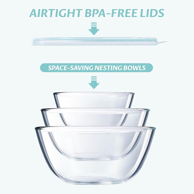 Luvan Glass Mixing Bowls with Lids Set-Large Glass Mixing Bowls, Food Prep - Image 6