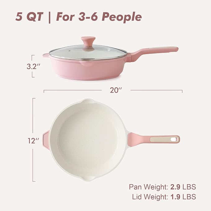 SENSARTE Nonstick Skillet with Lid 12-inch, 5QT Ceramic Deep Frying Pan - Image 6