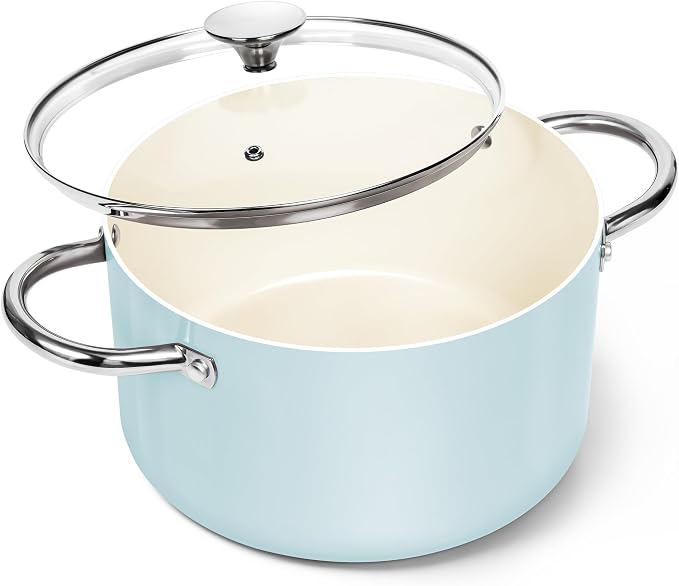 MICHELANGELO Stock Pot with Lid, 6 Quart Cooking Pot with Ceramic Coating by Michelangelo