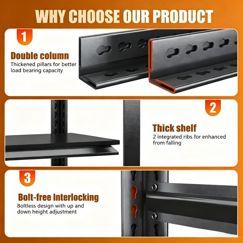 4-Tier Kitchen Storage Shelves, 63" Adjustable Metal Shelving Unit
