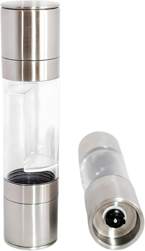 All-in-One Salt and Pepper Grinder Set, 2-in-1 Dual Mill Combo, Stainless Steel - Image 2