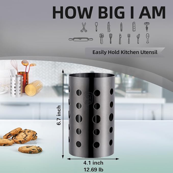 QRU Kitchen Utensil Holder for Countertop, Stainless Steel Cooking Utensil - Image 4