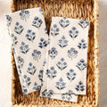 Block Print Floral Flour Sack Kitchen Towels Set of 2, Dusty Blue