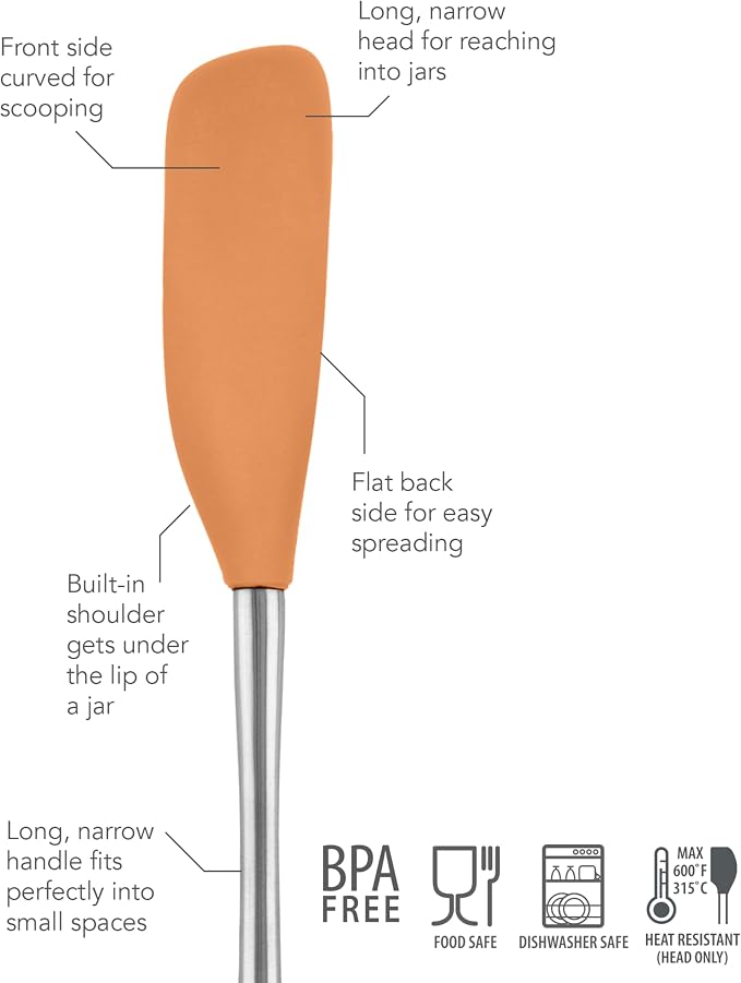 Tovolo Jar Spatula Silicone Long Stainless Steel Handle Scraper Spatula Apricot - Image 4