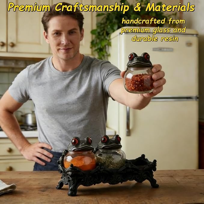 Witchy Frog Apothecary Spice Jars, Handcrafted Vintage Glass Storage Jars - Image 3