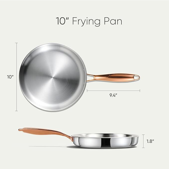 CAROTE 10" Tri-Ply Stainless Steel Frying Pan, Non-Toxic Egg Pan Omelet Pan - Image 2