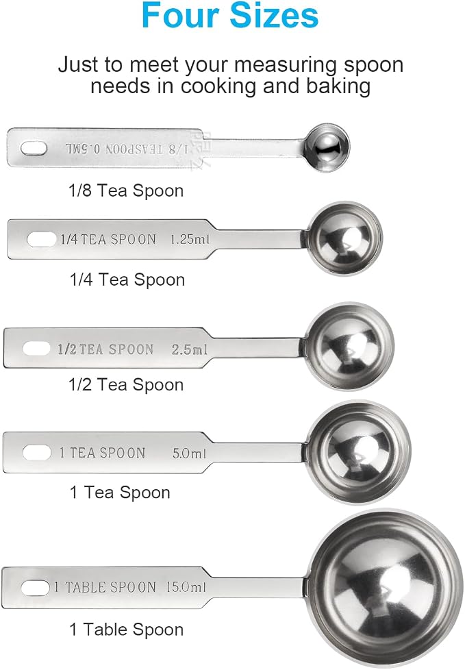 5PCS OstWony Measuring Spoons Set, Includes 1/8 tsp, 1/4 tsp, 1/2 tsp, 1 tsp - Image 2