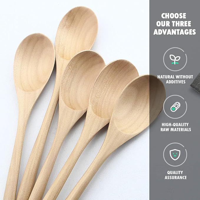 AOOSY Wooden Spoons for Cooking, 9 Inches 6 Pieces Japanese Natural Ellipse - Image 9