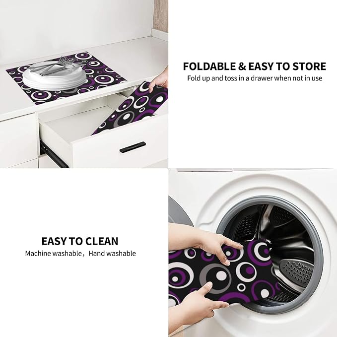Purple White and Black Circle Pattern Dish Drying Mat, Absorbent Microfiber - Image 8