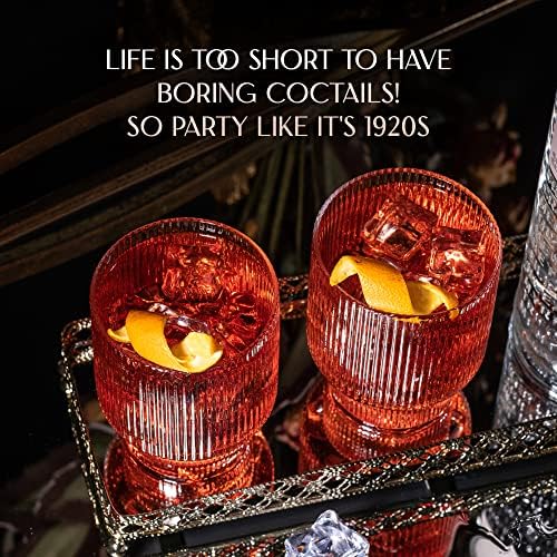 GLASSIQUE CADEAU Vintage Art Deco Ribbed Lowball Cocktail Glasses