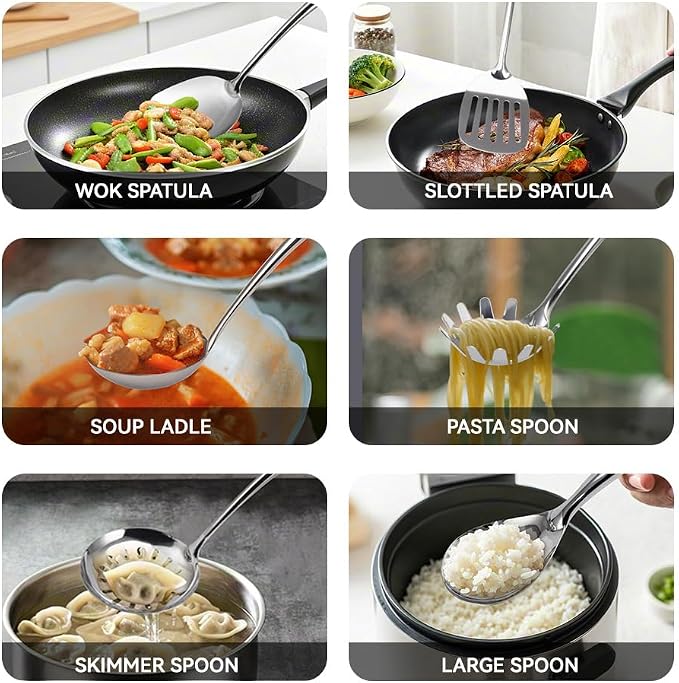 VALESKA 6PCS Stainless Steel Cooking Utensils Set, Metal Kitchen Utensils Set - Image 3