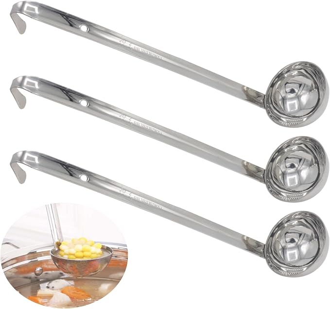 3 Pcs 2 oz Stainless Steel Soup Ladle Set, Long Handle Serving Spoons by Joyangy