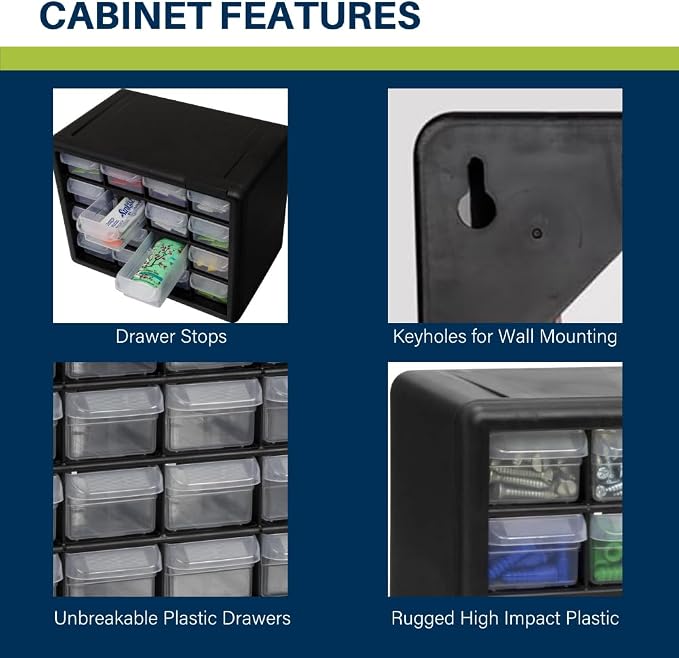 Akro-Mils 16-Drawer Plastic Storage Cabinet | 10-1/2 x 6-1/2 x 8-1/2 Inch | - Image 4
