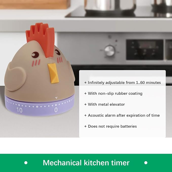 Mechanical Kitchen Timer, Cute Wind Up 60-Minute Manual Countdown - Image 4